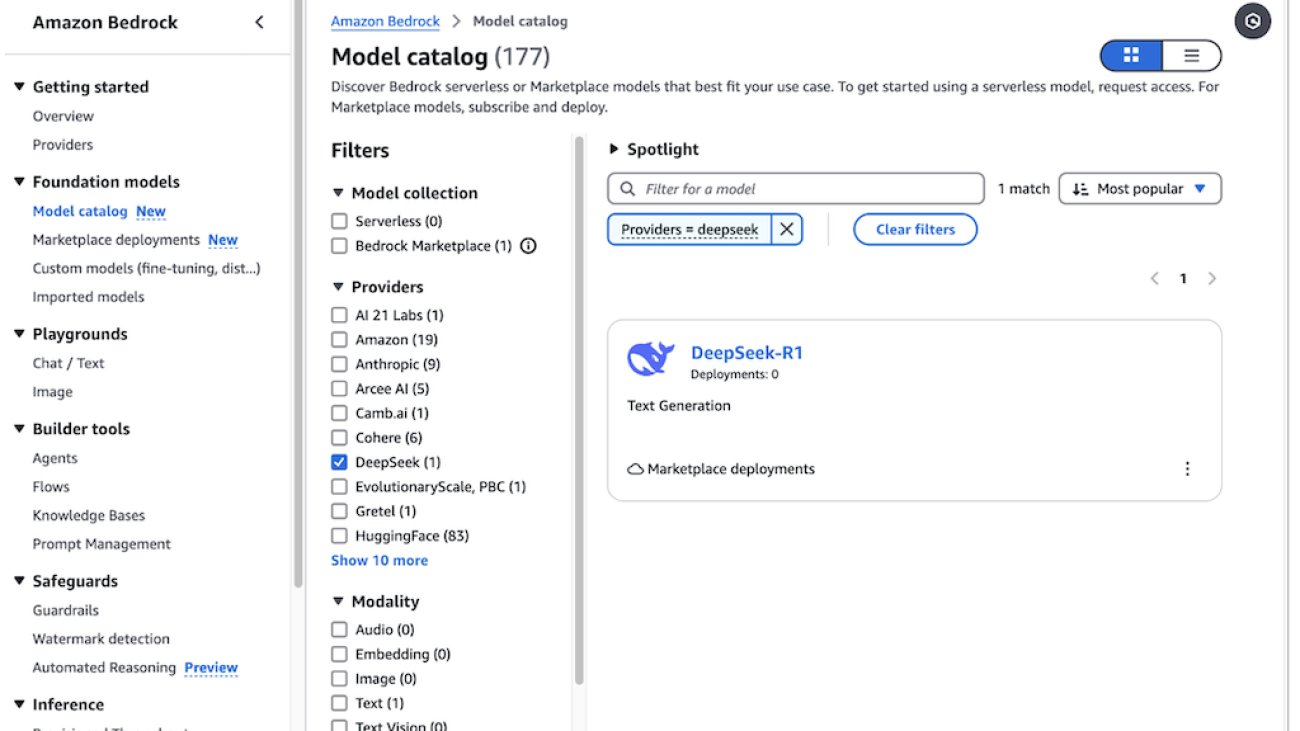 DeepSeek-R1 model now available in Amazon Bedrock Marketplace and Amazon SageMaker JumpStart